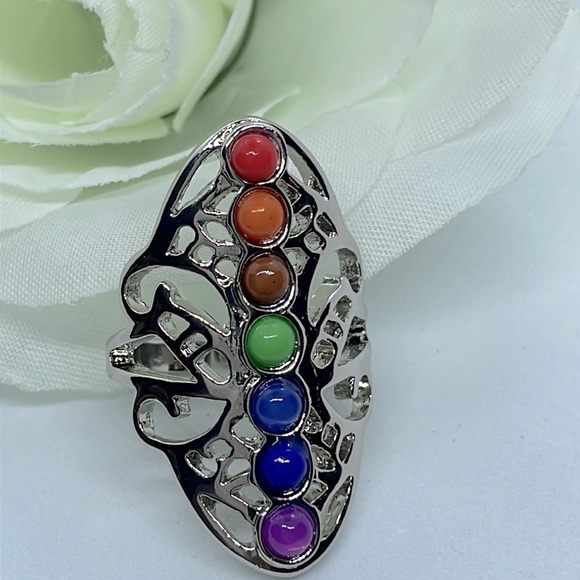 Zen Multicolored  Stone Silver Ring - Picture 4 of 10